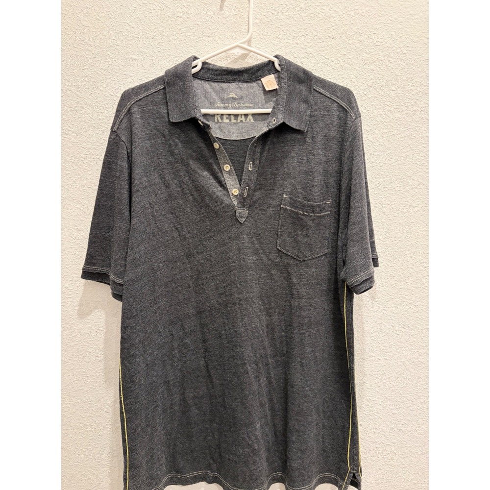 Tommy Bahama Relax Polo Shirt Mens Large Gray Heather Short Sleeve Cotton Blend